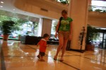 Mommy and Oslo waiting in the lobby.
